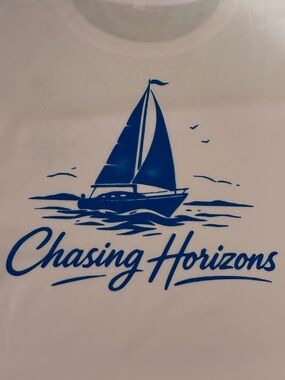 Chasing Horizons Sailboat Graphic Tee - White & Blue